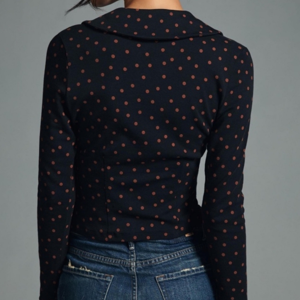 Maeve Polka Dot Ruched bottoned Down Fitted Blouse - Picture 2 of 7